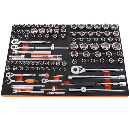 Dynamic 108Pcs 1/4 in, 3/8 in& 1/2 in Dr Socket & Attachment Set W/ Foam Tool Orgnzr D096001-FT1T